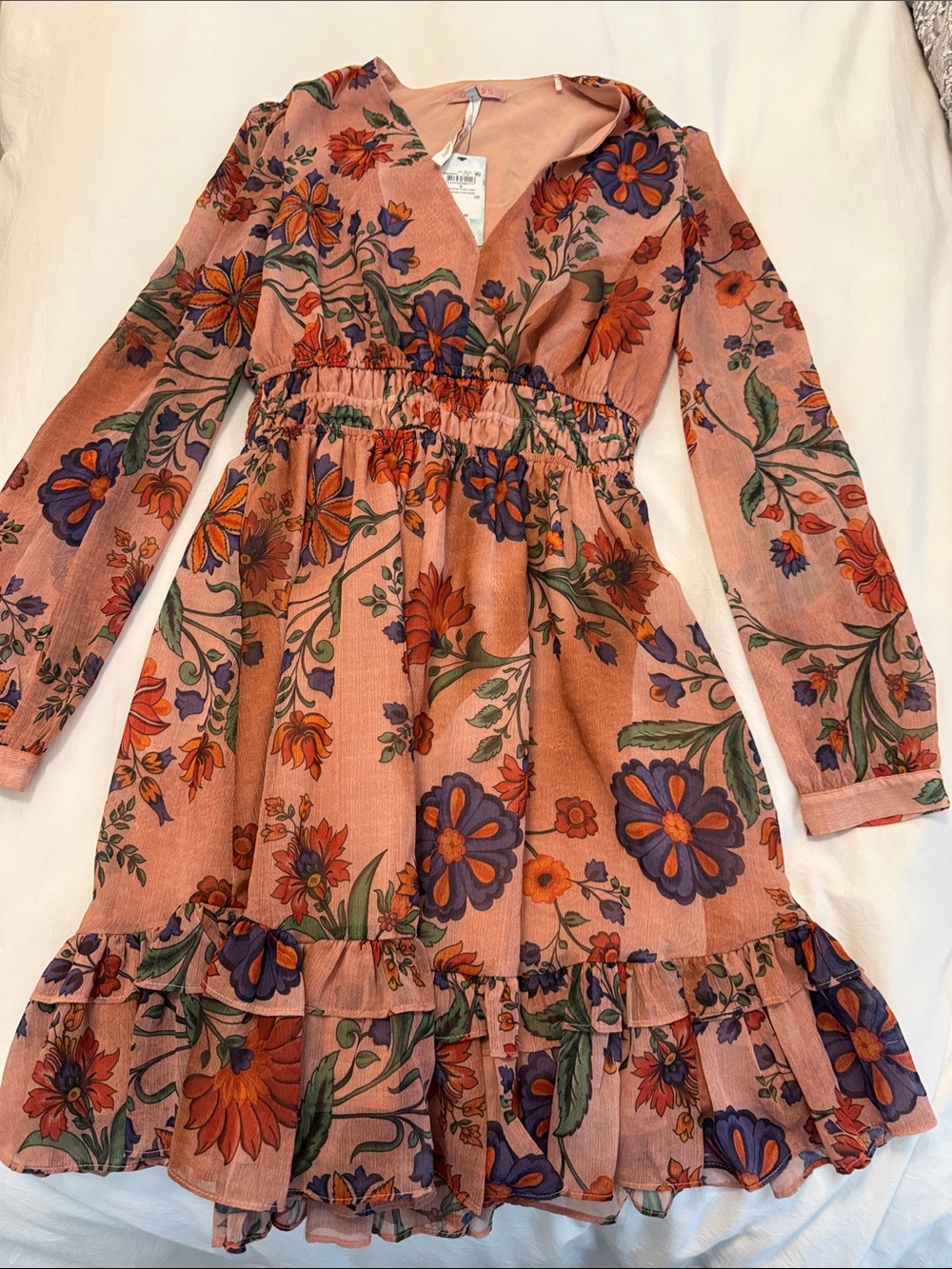 Guess Pink Floral Ruffle Hem Casual Dress